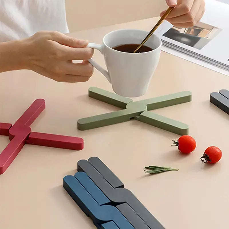 Silicone x em forma de almofada resistente ao calor dobrável antiderrapante pote pan esteira mesa placemat prato cruz titular coaster cozinha