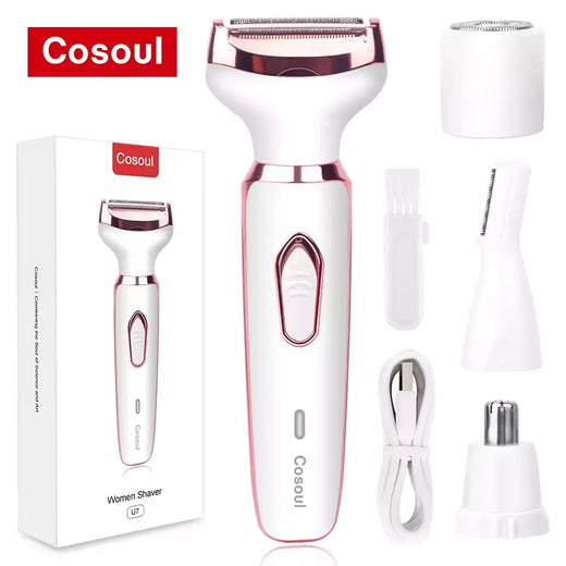 Barbeador elétrico para mulheres, barbeador aparador de cabelo para rosto, barba, bigode, axila, braço, biquíni, perna, barbeador portátil indolor 4 em 1, recarregável, máquina de cortar cabelo corporal sem fio