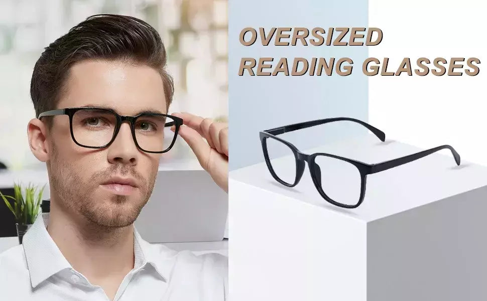 Óculos de leitura quadrados grandes para homens, anti luz azul, óculos acabados, óculos de computador presbiopia, leitor masculino