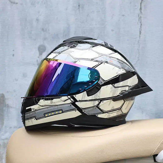 Capacete de motocicleta, capacete integral de espelho duplo masculino e feminino, carro esportivo de motocicleta, capacete integral para todas as estações