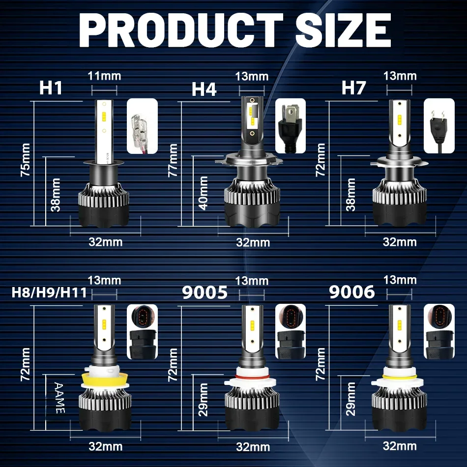 Dualvision H4 LED Farol 3800W 3570 CSP LED H7 H1 H11 H8 9005 9006 HB3 HB4 H9 4300K 6500K 8000K 2PCS Luz de nevoeiro Mini Diodo 12V