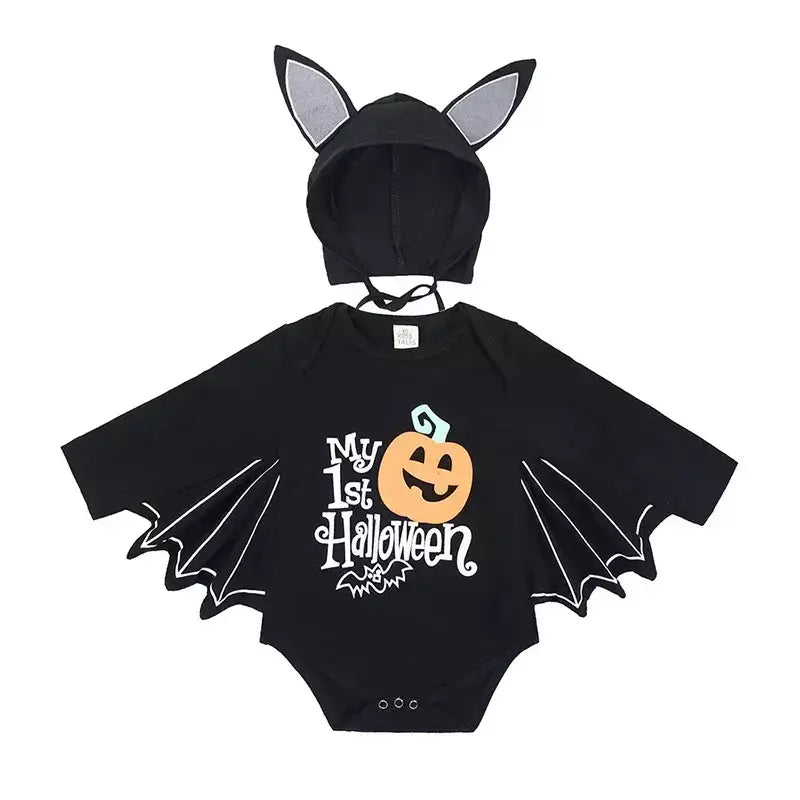 Umorden 2 pçs/set unissex morcego preto traje do bebê meninas meninos meu primeiro roupa de halloween algodão 3-6m 6-12m 12-18m 18-24m