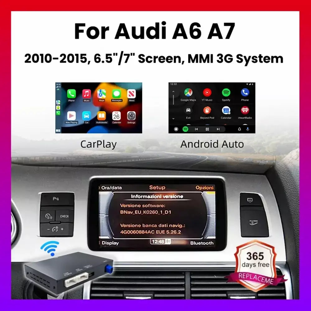 Anyfar carplay sem fio para audi a6 q7 2009-2015 mmi 3g android auto espelho link airplay câmera reversa acessórios multimídia