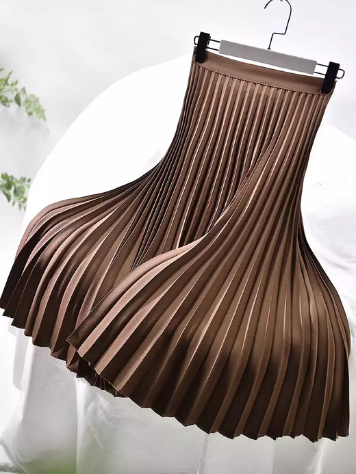 Marca designer feminino primavera outono elegante chique sólido saia plissada cintura alta moda de luxo com elástico feminino C-035