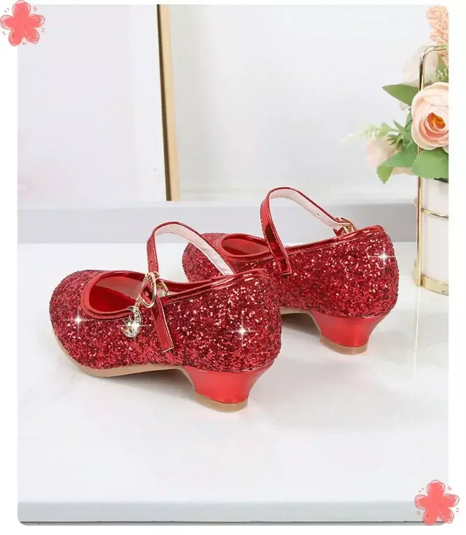 Meninas sapatos crianças salto alto glitter sandálias de cristal moda fivela crianças princesa sapato dança estudante desempenho sapatos de couro
