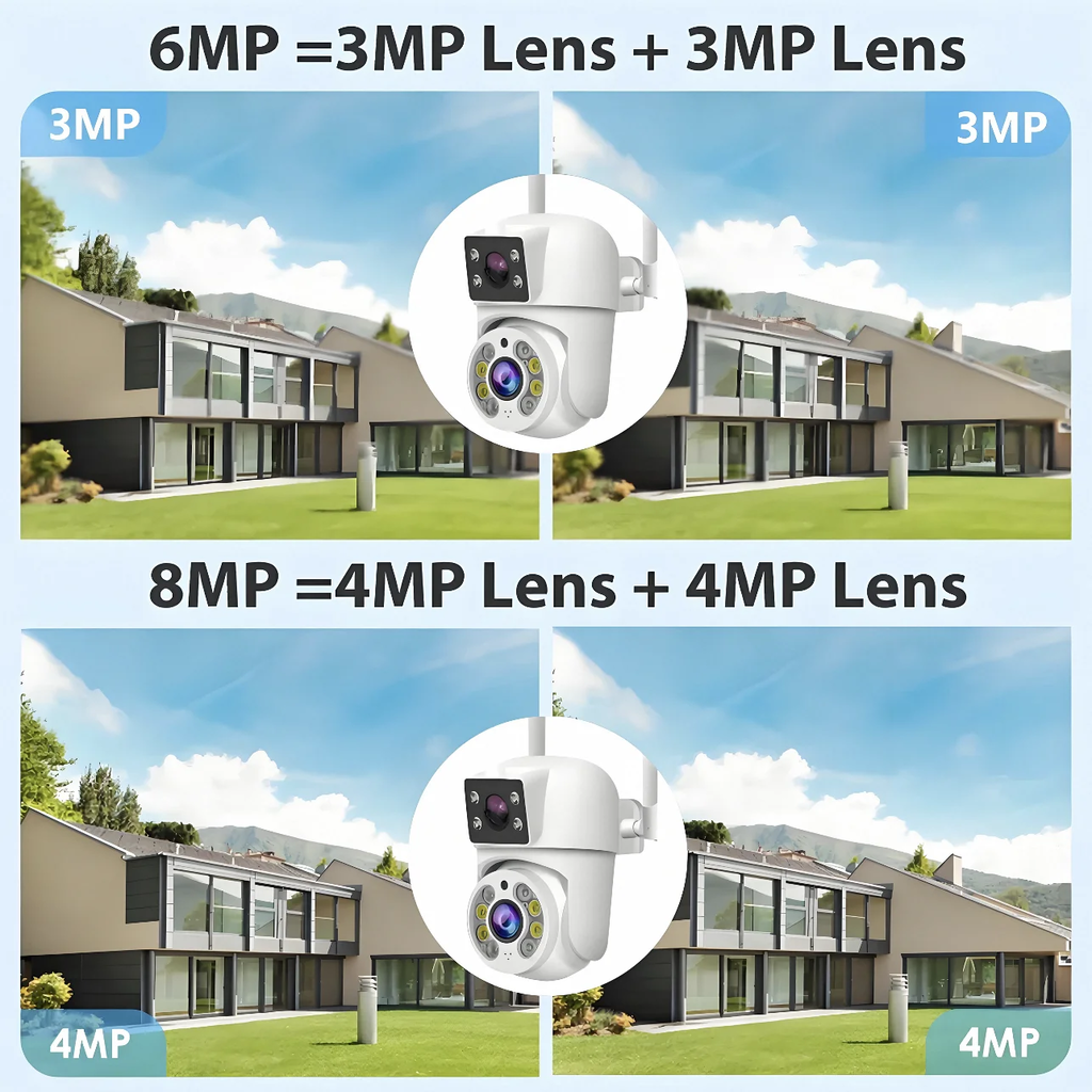 Tuya 8mp wifi câmera ip ptz lente dupla tela dupla detecção manual cor cheia visão noturna câmera de vigilância segurança ao ar livre