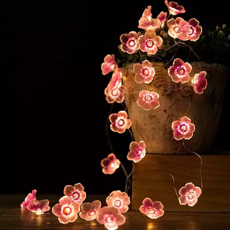 LED String Fairy Lights para decoração de interiores, flor de cerejeira, guirlanda lâmpada, pilhas, flores de cristal, casamento, Natal, 2m