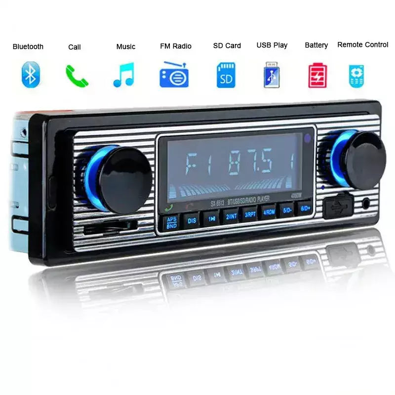 Rádio automotivo 1 din, bluetooth, áudio estéreo, vintage, sem fio, mp3, reprodutor multimídia, aux, usb, fm, 12v, reprodutor de áudio estéreo