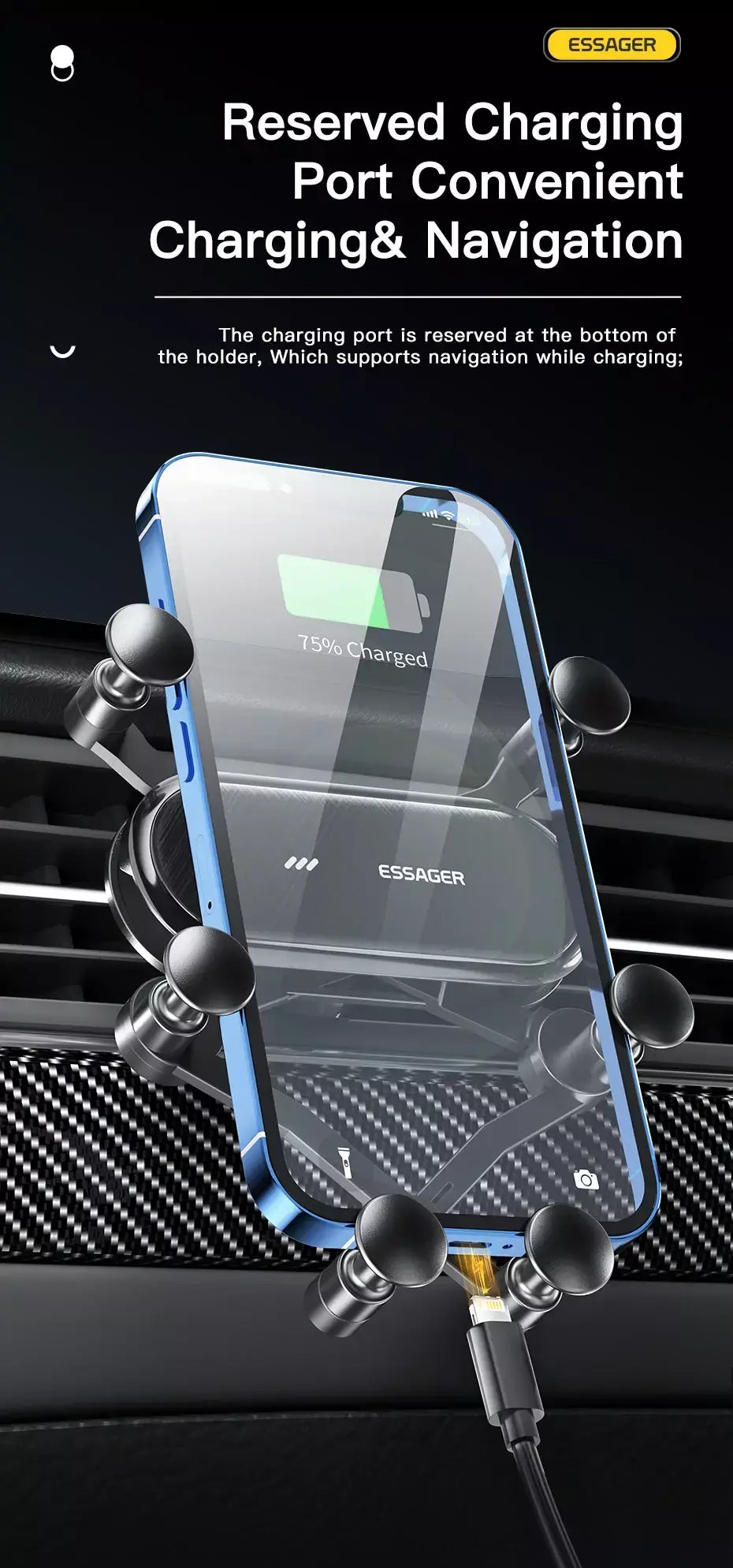 Essager gravidade suporte do telefone do carro clipe de ventilação de ar montar suporte do telefone celular no carro gps suporte para iphone 14 13 12 pro xiaomi