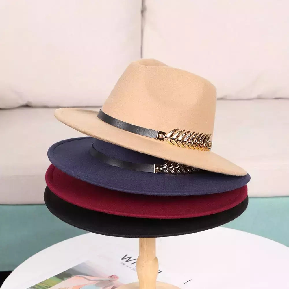 Grande feltro Trilby Fedora para mulheres, chapéu de aba larga para senhoras, boné jazz, gangster vintage