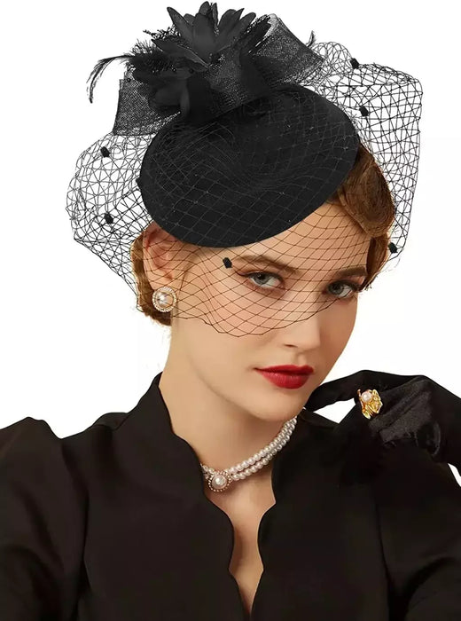 Vintage Fascinator Chapéus para Mulheres, Kentucky Derby, Véu De Flor, Grampo De Cabelo, Festa De Chá De Casamento, Chapéu Pillbox, 20s, 50s