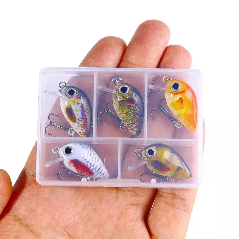 5 pçs/set mini kit crankbait 1.5g/3cm isca de pesca wobblers pequeno artificial flutuante isca dura equipamento de pesca com caixa pesca