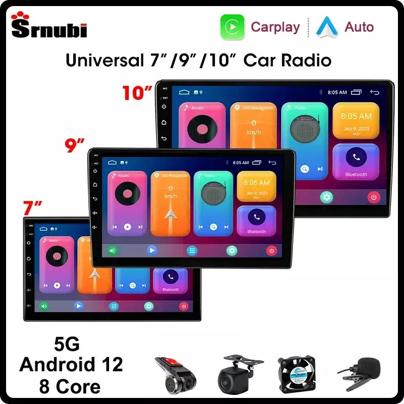 Srnubi 7 9 10 ''Android 12 2 Din Rádio de carro para Toyota VW Kia Nissan Honda Lada Ford Reprodutor multimídia Carplay Estéreo 4G GPS DVD