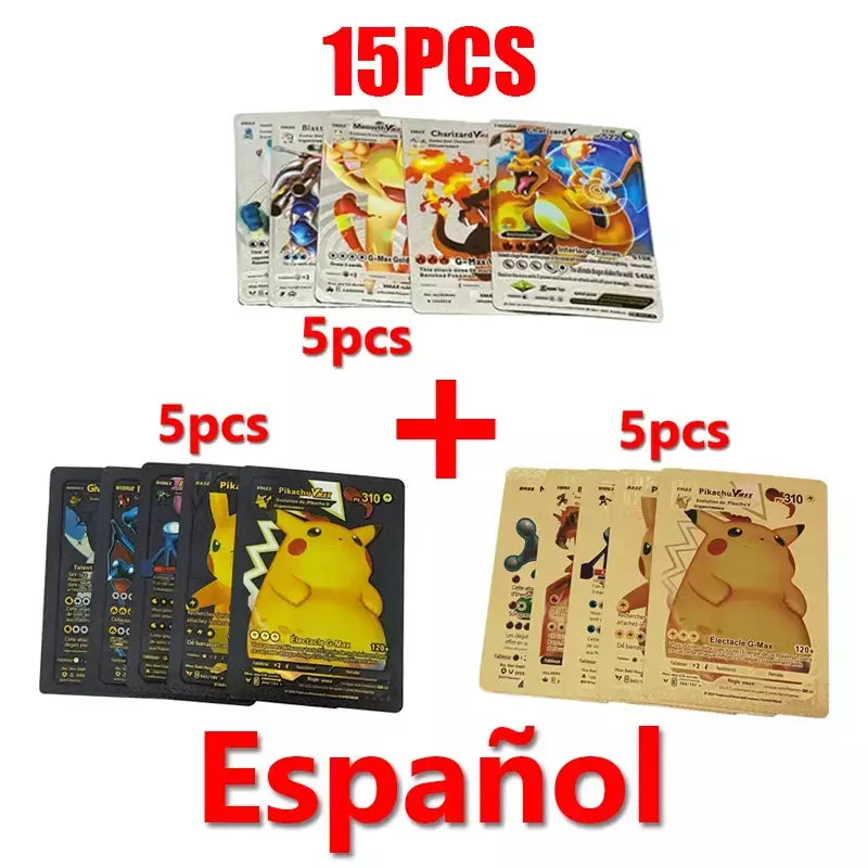 Pokemon arco-íris cartões ouro prata vmax gx cartão coleção batalha trainer cartão espanhol inglês francês criança brinquedos presentes de natal