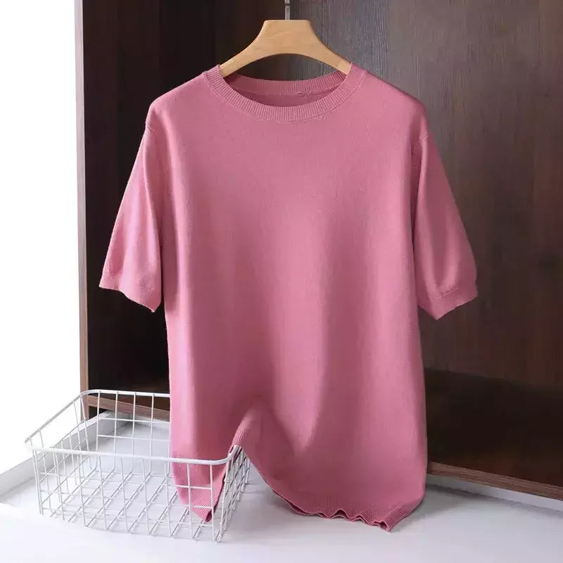 Superfino Merino lã camiseta masculina, malha, O-pescoço, respirável, fino Cashmer, manga curta Tee, cor sólida Tops