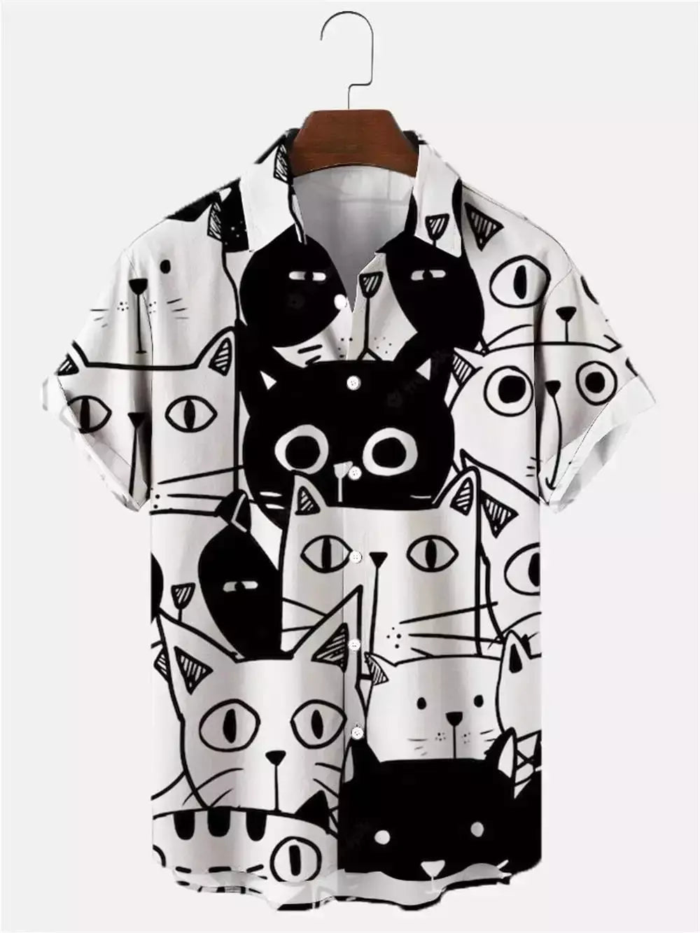 Camisa havaiana dos desenhos animados de anime masculino, Tops de manga curta, roupas casuais masculinas, rua, animais, gatos, retrô, 3D Tees, verão