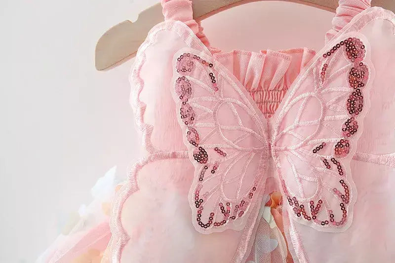 Novo bebê meninas festa de aniversário vestidos de noite verão asas borboleta crianças roupas doce colorido criança crianças traje