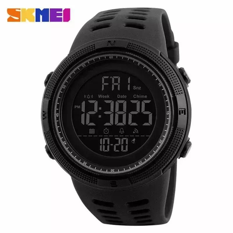 Skmei 1251 relógio digital à prova d'água para homens, relógio de pulso eletrônico esportivo com contagem regressiva, relógio militar led 1560 reloj hombre