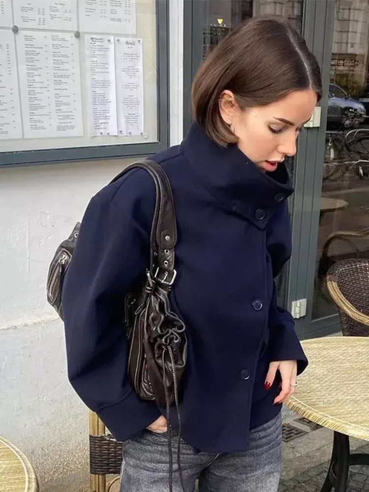 Gola feminina casacos de lã de inverno 2024 nova moda único breasted feminino manga longa jaquetas senhora do escritório rua casaco curto