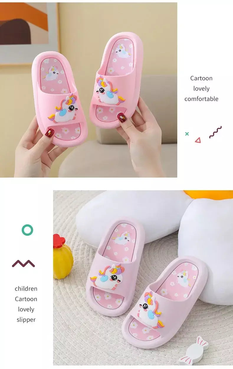 Verão dos desenhos animados chinelos das crianças menina unicórnio chinelo crianças bonito interior casa sapatos de banheiro menino dinossauro flip flops einhorn