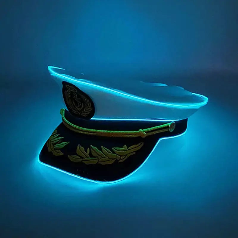Branco trigo adulto iate barco capitão chapéu militar led luminoso boné da marinha festa de dança do dia das bruxas cosplay vestido traje chapéu
