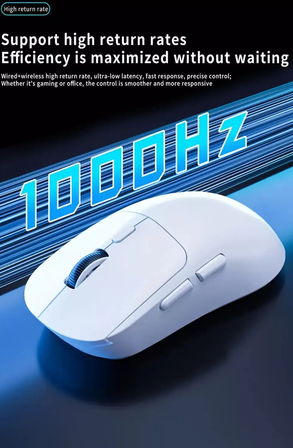 Mouse para jogos sem fio leve, sensor óptico 2.4G USB-C Bluetooth DPI PAW3395, adequado para PC/laptop/Win/Mac.