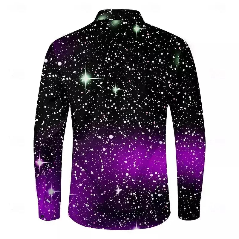 2024 venda quente camisa masculina de natal estrela/galaxy camisa de manga longa arte casual festa vestido de noite outono/inverno gola alta
