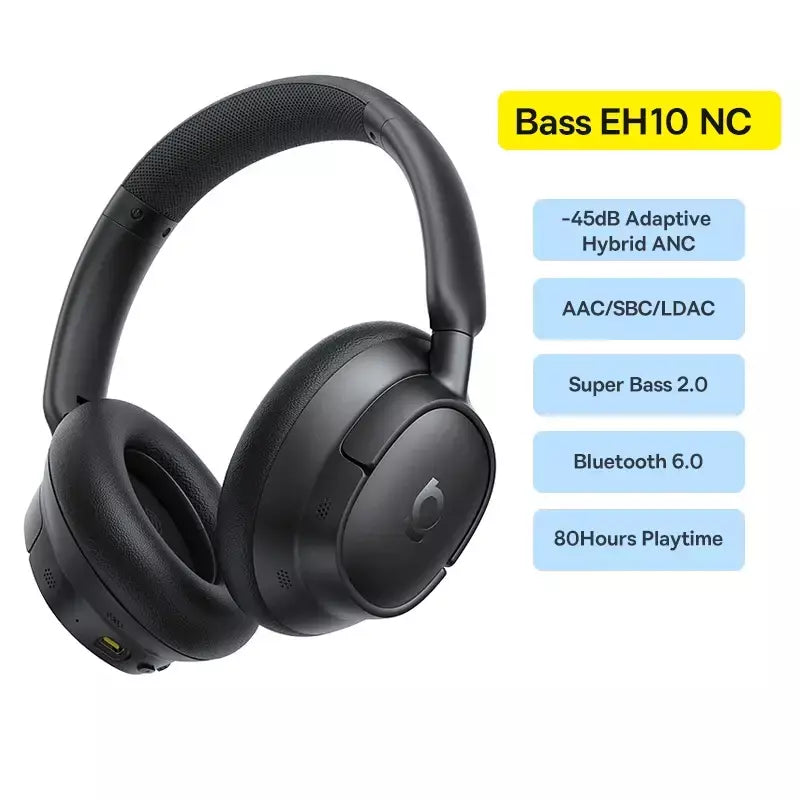 Baseus bowie h1s fones de ouvido sem fio bluetooth 5.4 cancelamento de ruído 46db sobre a orelha fone de ouvido de áudio espacial de alta resolução 120h tempo