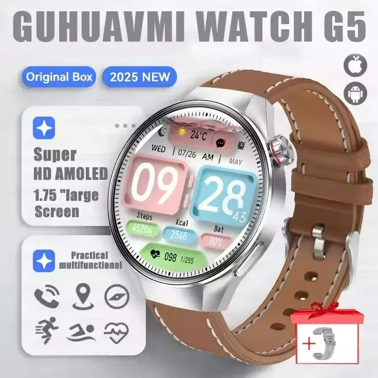 2025 novo relógio original g5 plus relógio inteligente 1.75 "hd tela amoled gps pista freqüência cardíaca bluetooth chamada bússola smartwatch para homem