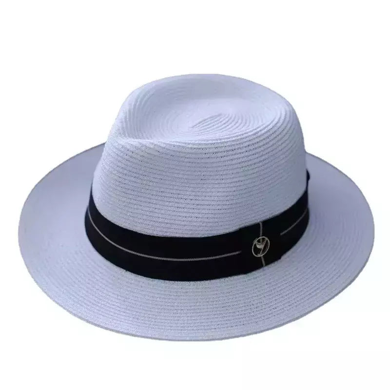 Chapéu Sol Praia Aba Larga para Homens e Mulheres, Fedora Proteção UV, Chapéu Panamá de Palha Suave, Designer Sênior, Tamanho Grande, Verão, 61cm