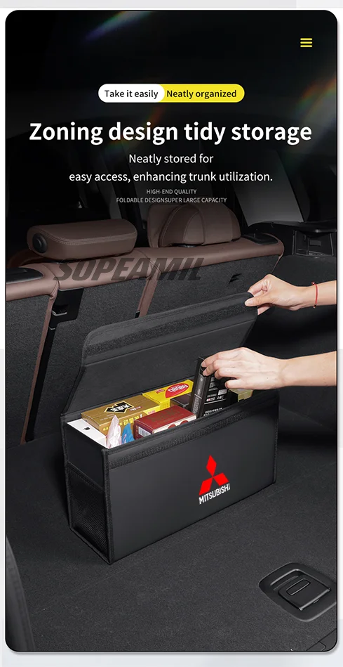 Para mitsubishi outlander pajero asx colt lancer l200 triton RalLIART caixa organizadora de porta-malas de carro caixa traseira estiva arrumação saco de armazenamento