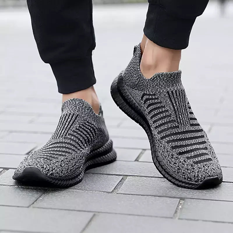 Sapatilhas casuais respiráveis masculinas, sapatos de malha confortáveis, tênis ao ar livre, tênis de caminhada, meias de corrida