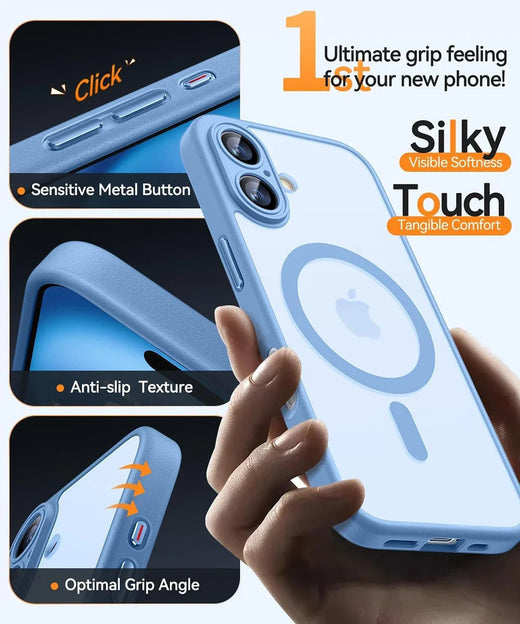 Magnético de luxo fosco translúcido armadura à prova de choque caso para iphone 16 15 14 13 12 11 pro max plus magsafe carga sem fio capa