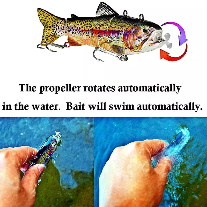 Isca de pesca robótica elétrica automática, isca multiarticulada automática de 4 segmentos, recarregável por usb, acessórios de pesca wobbler