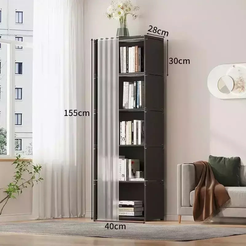 Dustproof High Capacity Partition Wardrobe, Open Bookshelf, Montagem simples Armário de armazenamento, Mobília do quarto, 6 camadas, 5 camadas