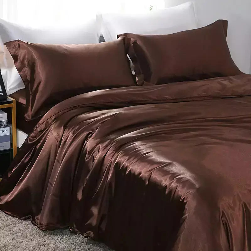 Luxo Satin Bedding Set Capa de edredão com fronha Estilo Europeu King Queen Size Confortável Bed Set Covers Folha de linho