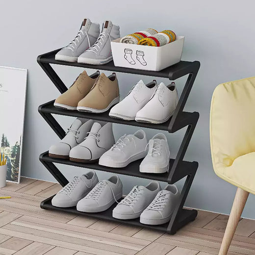 Rack de armazenamento de sapatos simples de 4 camadas, economiza espaço, resistente, organizador de sapatos para quarto, piso, rack de armazenamento, organizador