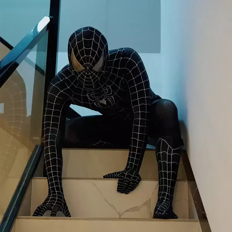 Anime super-herói toby preto veneno homem aranha cosplay macacão apertado halloween cosplay traje de aranha preta