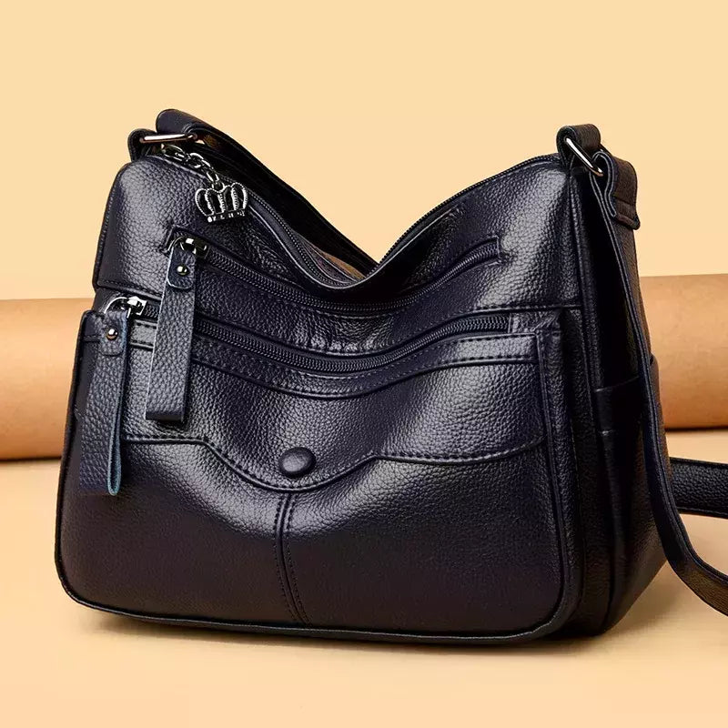 Bolsa de ombro de couro macio para mulheres, grande capacidade, bolsa mensageiro, alta capacidade, nova moda, mãe transfronteiriça, 20024