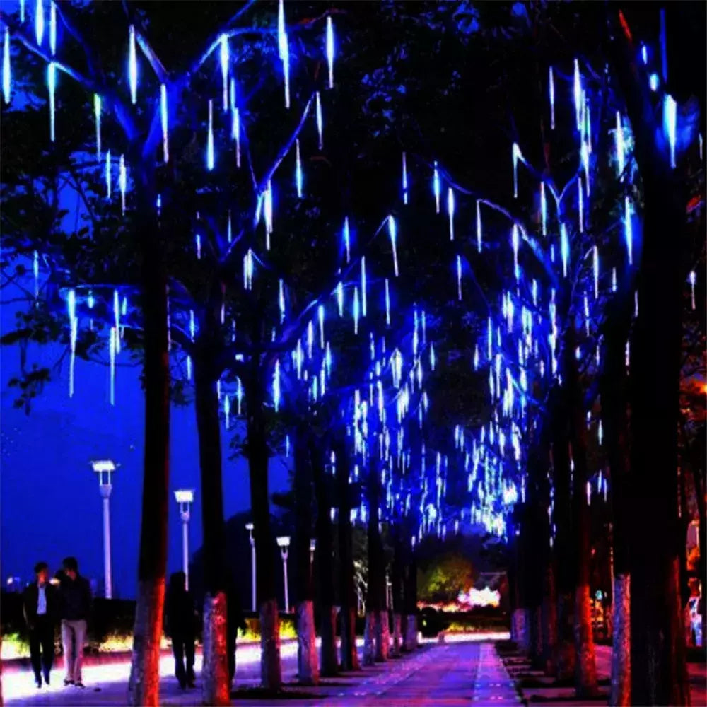 LED Meteor Shower Rain Lights Fairy String Light Impermeável Queda de chuva Festa de Natal Decoração de pátio 30cm