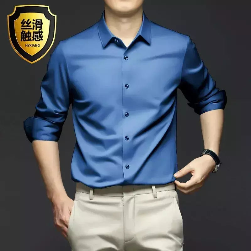 Camisa de manga comprida masculina, fato casual profissional, camisa branca, resistente a rugas sem ferro, vestido de negócios, high end, S-5XL