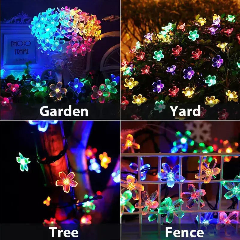 Led solar luzes da corda flor de cerejeira guirlanda luzes ao ar livre solar jardim pátio decoração luzes natal festa de casamento decoração