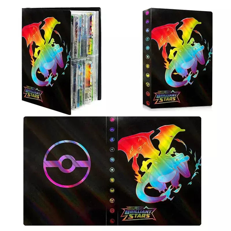 Álbum de cartões 4/9 protetor 240/540 pçs cartão livro mapa carta titular pasta dos desenhos animados charizard mewtwo vmax gx cartões coleção pasta