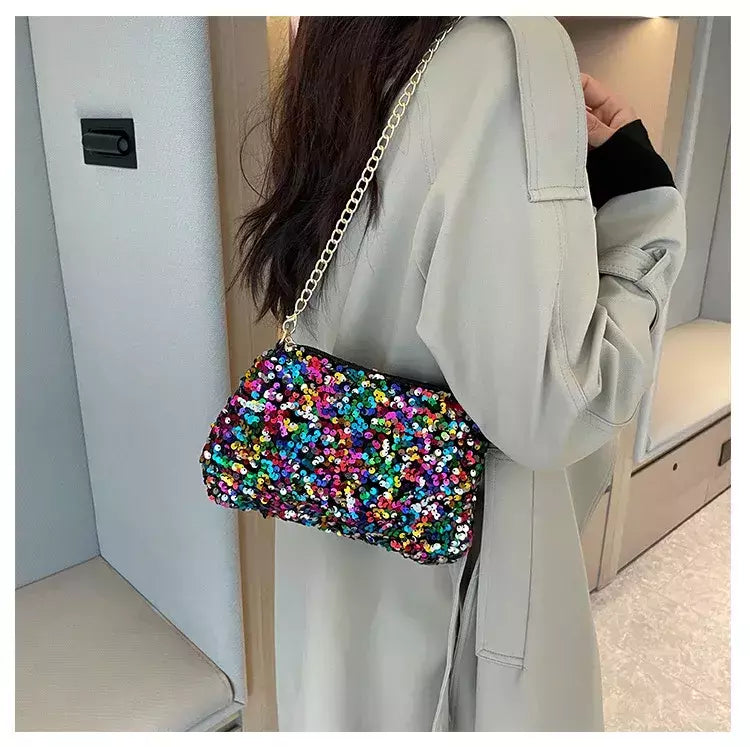 Lantejoulas crossbody saco de corrente simples ins cor sólida lantejoulas bolsa de ombro axilas bolsa de telefone noite sacos de embreagem bolsa