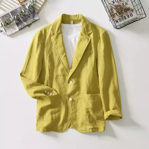 Blazer casual masculino, terno de linho de algodão branco sólido, casaco fino e respirável, casaco de negócios masculino, primavera, verão, 2022
