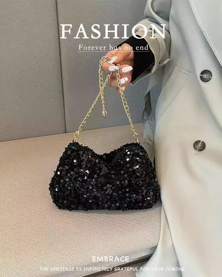 Lantejoulas crossbody saco de corrente simples ins cor sólida lantejoulas bolsa de ombro axilas bolsa de telefone noite sacos de embreagem bolsa