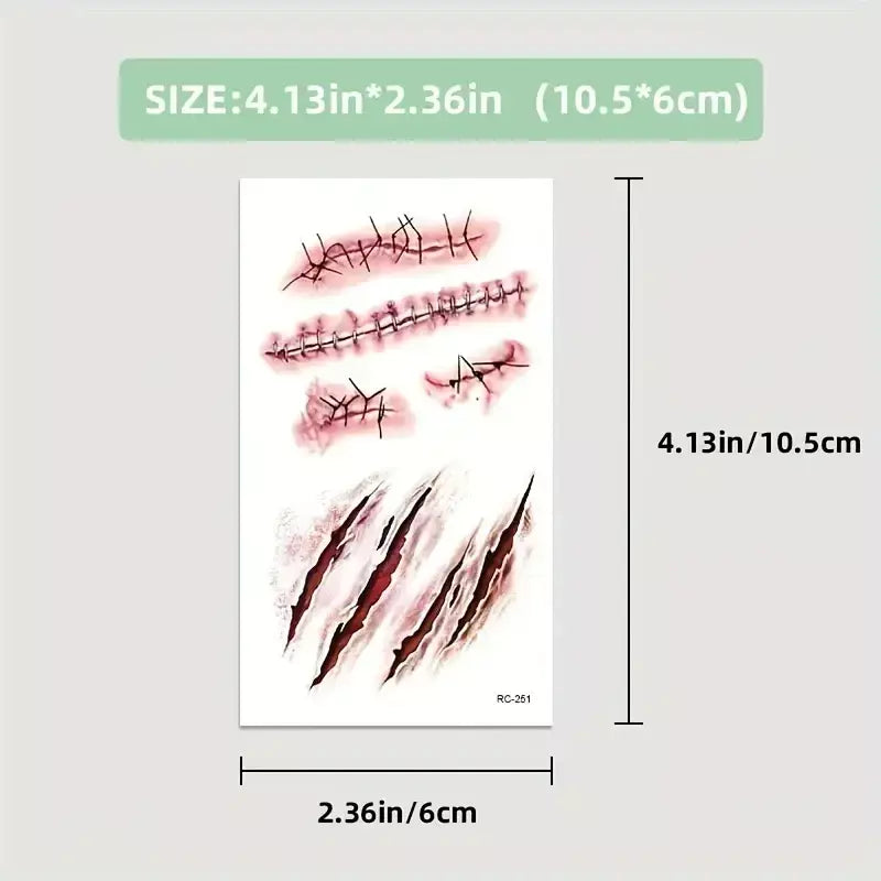5/10/20 pçs halloween cicatriz tatuagem temporária adesivos 3d falso cicatriz tatuagens adesivo vermelho sangue coágulo rosto tatuagem à prova dwaterproof água cosplay g