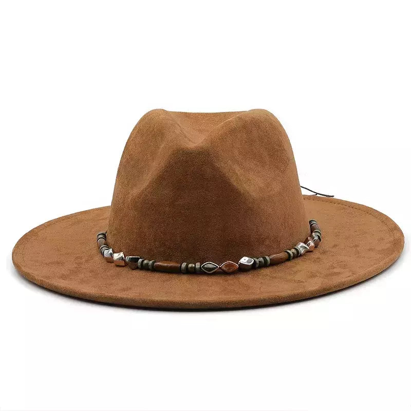 Chapéu Fedora Liso de Camurça para Homem e Mulher, Banda Fashion, Torta de Porco, Pai, Senhoras, Jogador Trilby Panamá, Tamanho 58cm
