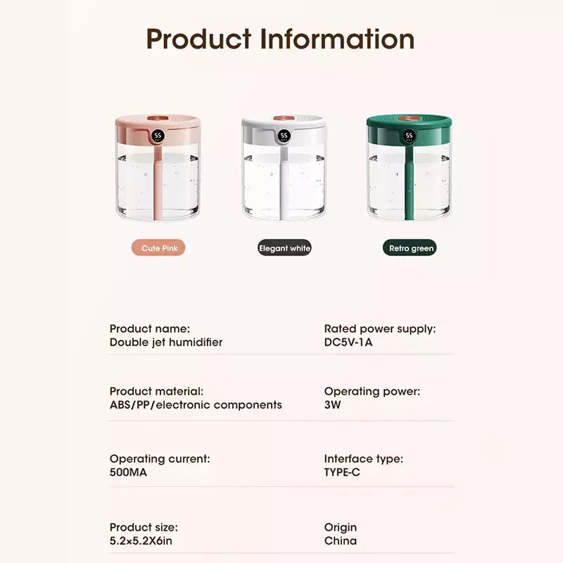 Niye-2L Umidificador de ar duplo, exibição de umidade, grande capacidade, aroma, difusor de óleo essencial para quarto, venda quente