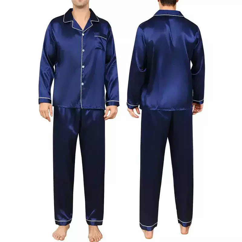Conjunto de pijama com cardigã de manga comprida masculino, monocromático, lapela, casual, roupa de casa simples, pijamas, plus size, juventude, outono, inverno, 2 peças, conjunto